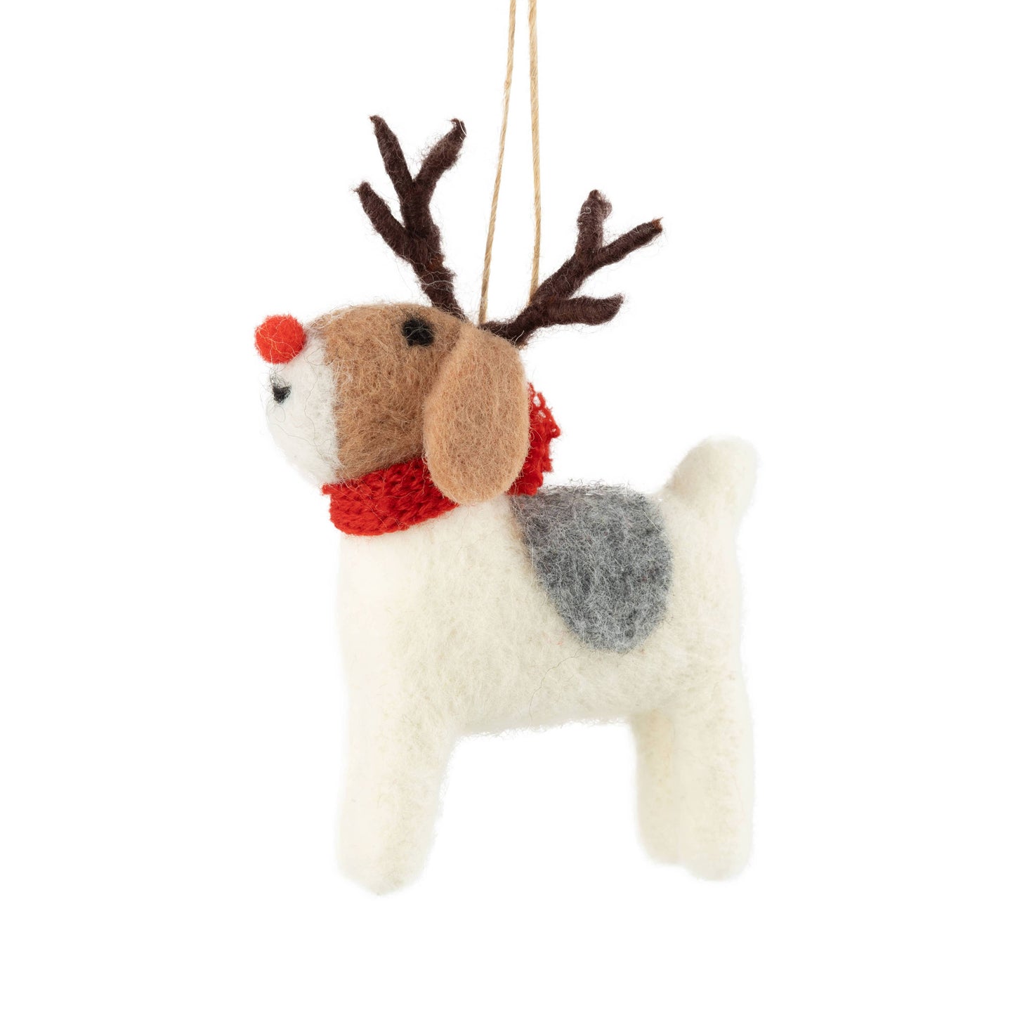 Felt dog with antlers ornament