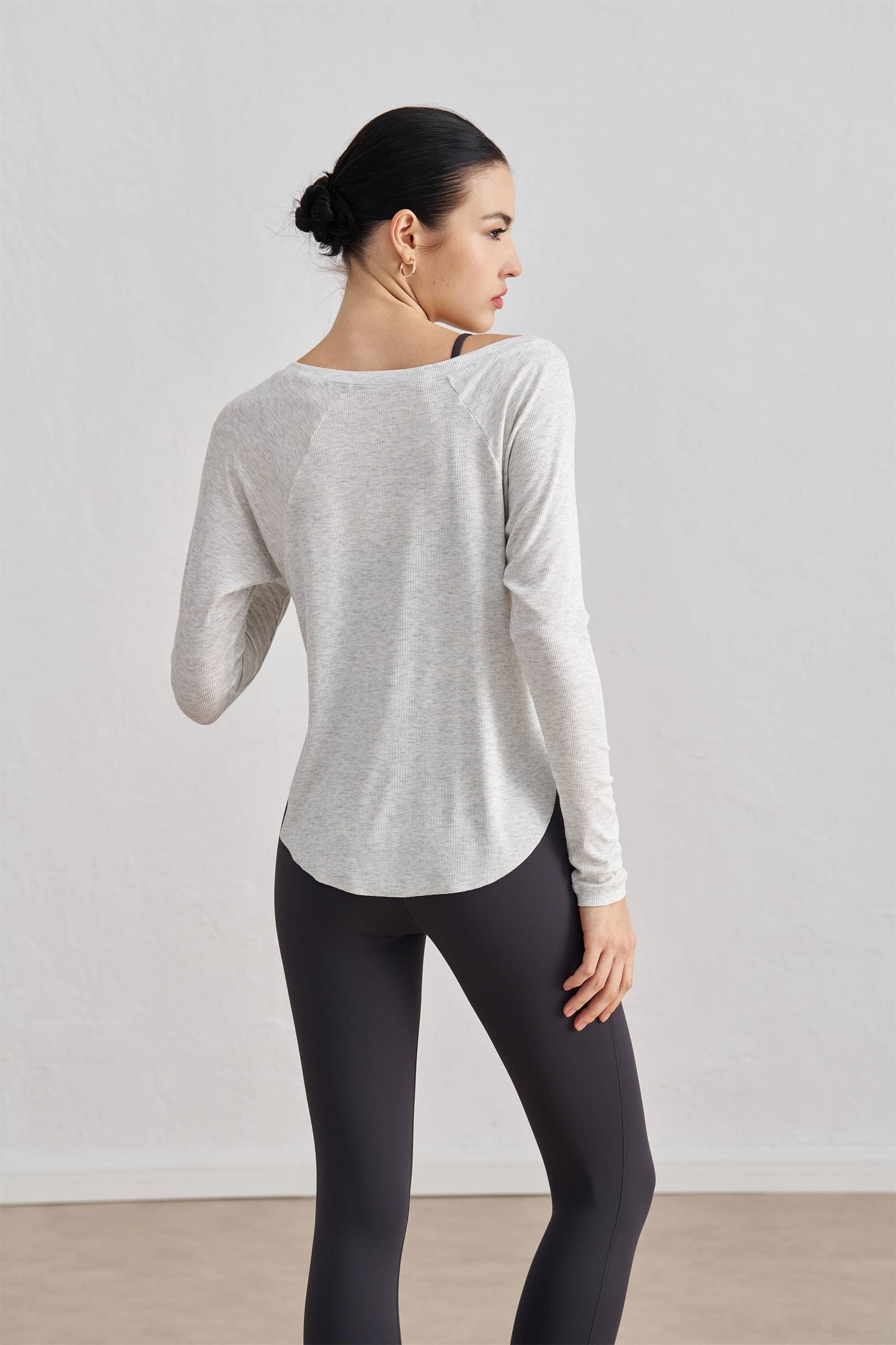 Solene Boat Neck Ribbed Long Sleeve Active Top