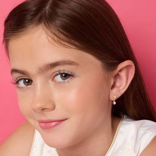 Little Luxe Drop Earrings | Heart with Pink Cubic Zirconia