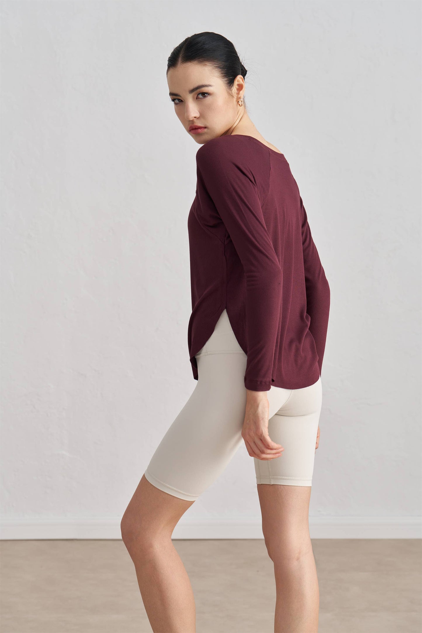 Solene Boat Neck Ribbed Long Sleeve Active Top