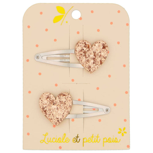Barrettes cœur - Sequins roses (paire)