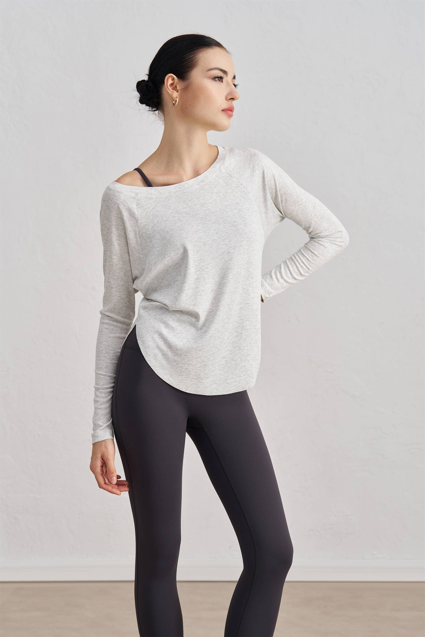 Solene Boat Neck Ribbed Long Sleeve Active Top