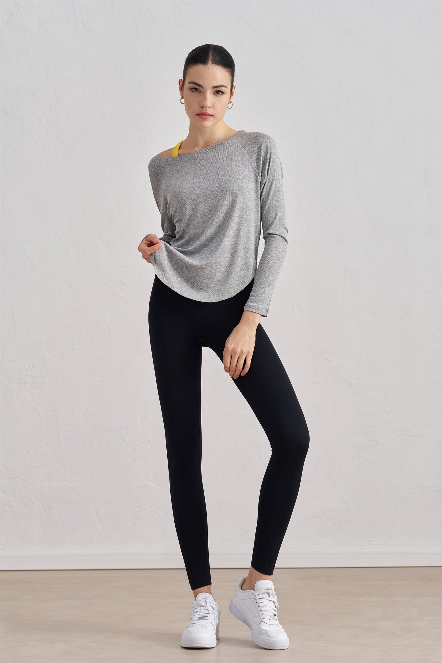 Solene Boat Neck Ribbed Long Sleeve Active Top