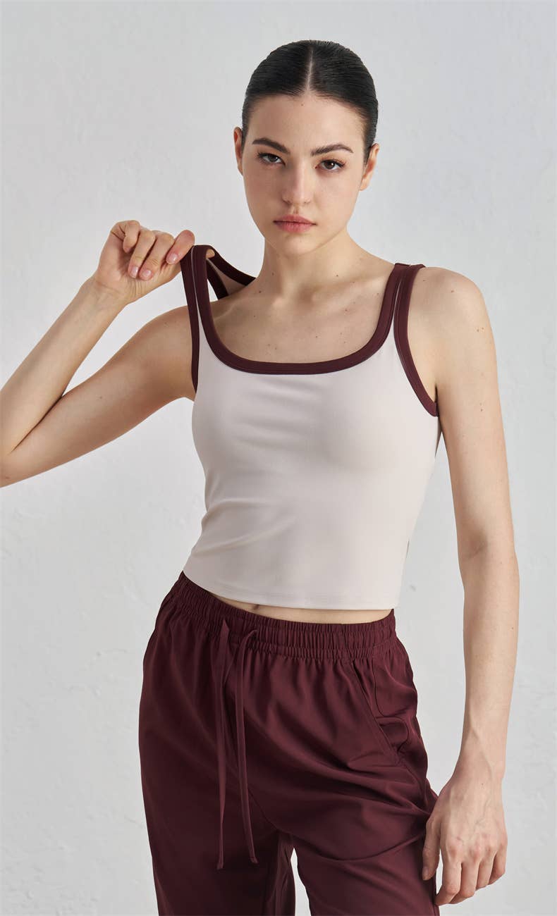 Megan Color Contrast Tank Active Top