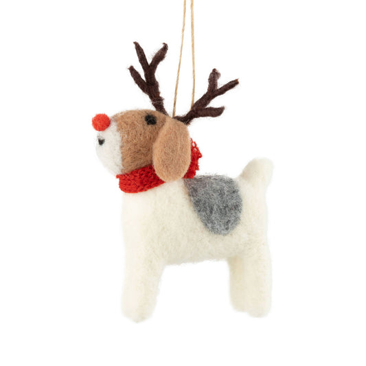 Felt dog with antlers ornament