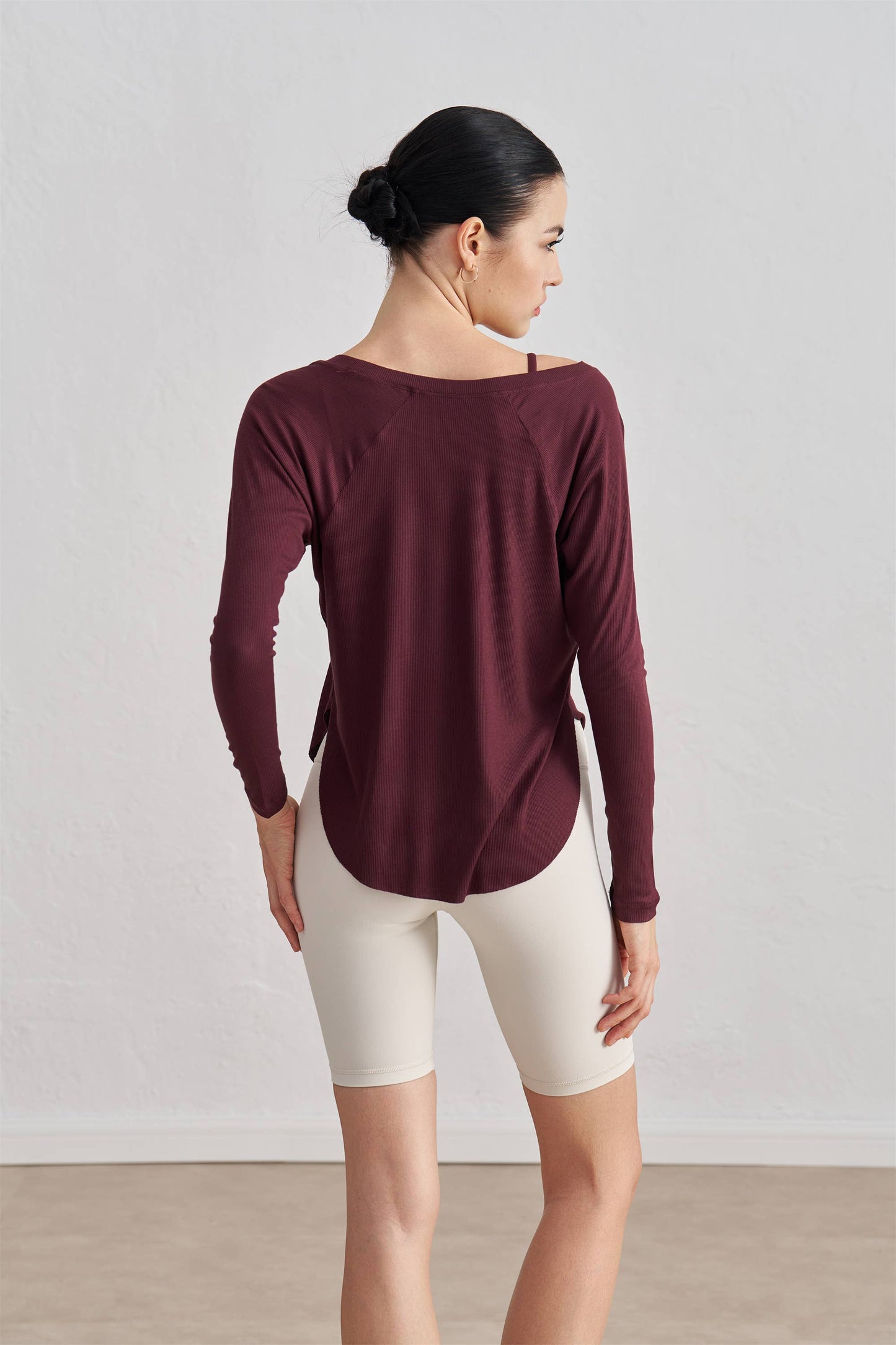 Solene Boat Neck Ribbed Long Sleeve Active Top