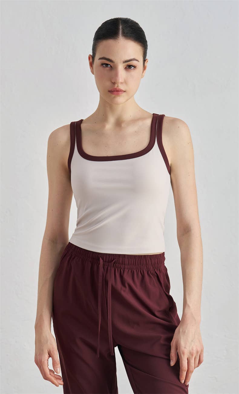 Megan Color Contrast Tank Active Top