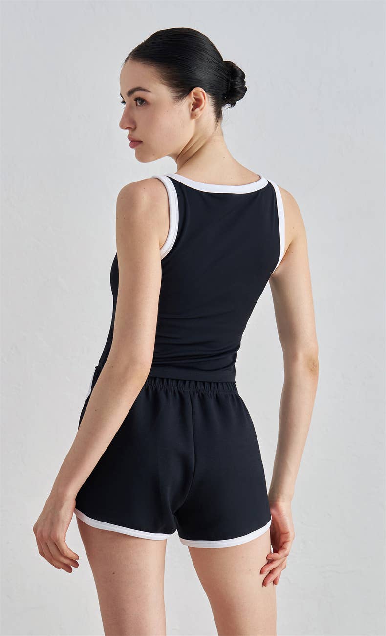 Megan Color Contrast Tank Active Top