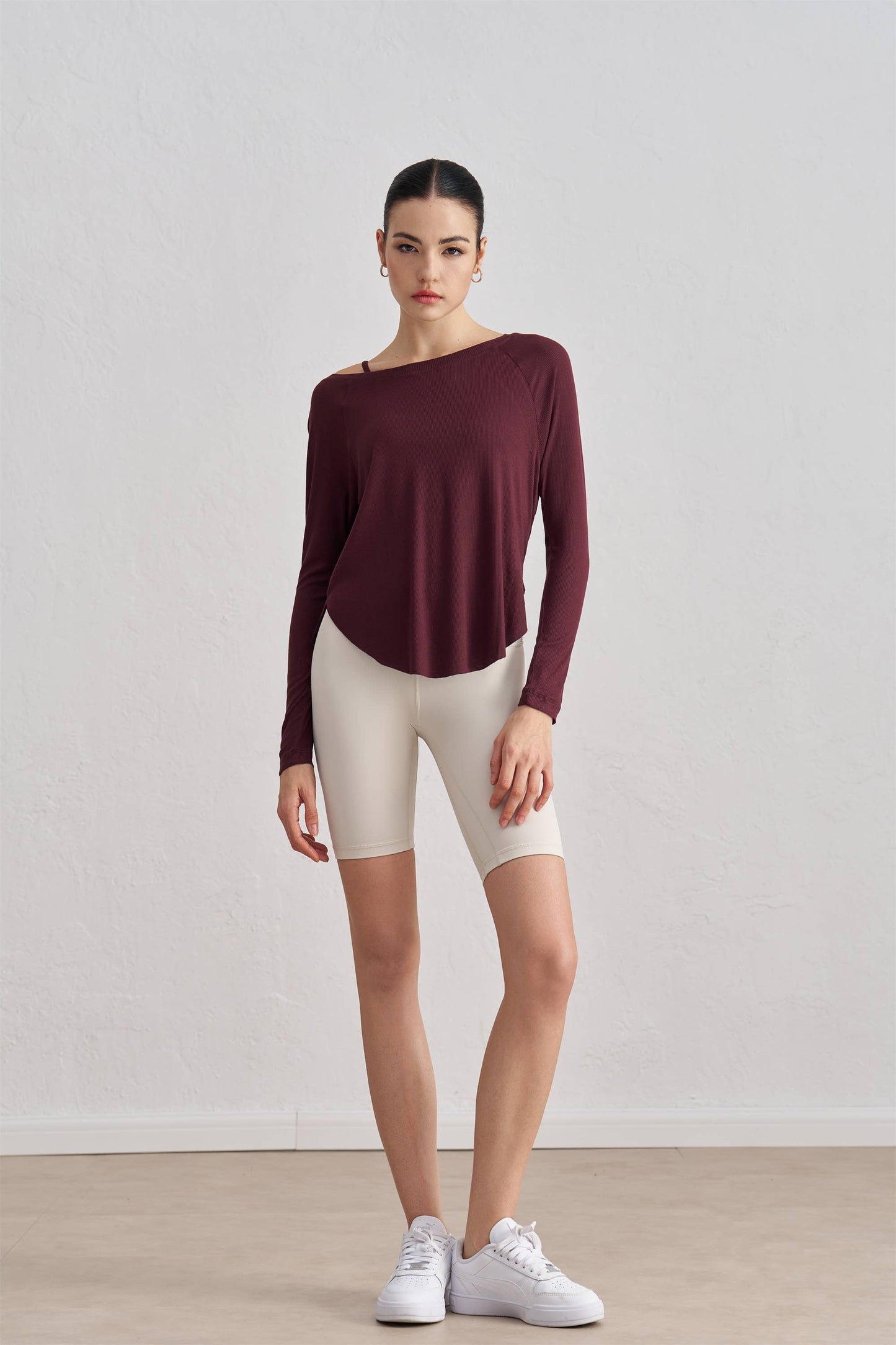 Solene Boat Neck Ribbed Long Sleeve Active Top