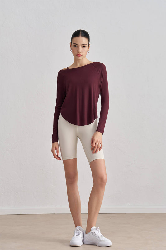Solene Boat Neck Ribbed Long Sleeve Active Top