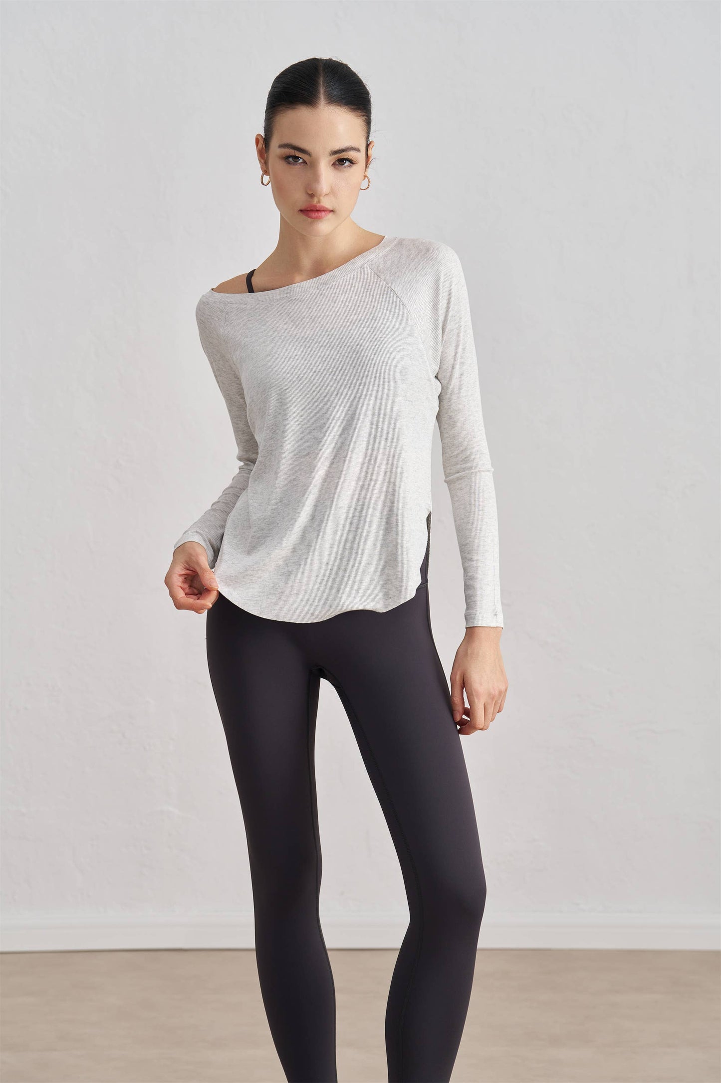 Solene Boat Neck Ribbed Long Sleeve Active Top